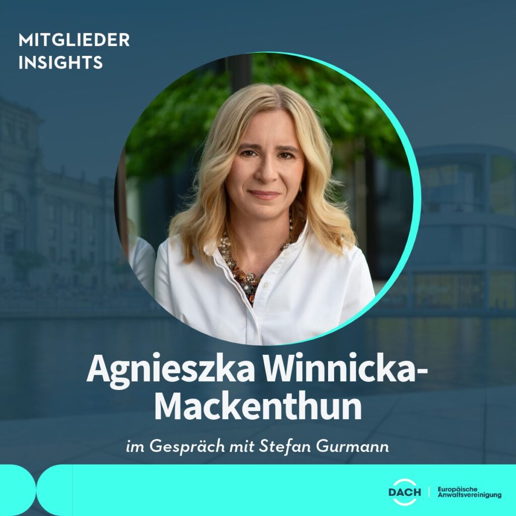 Porträt von Agnieszka Winnicka-Mackenthun, Rechtsanwältin in Warschau und Mitglied der DACH Europäischen Anwaltsvereinigung.